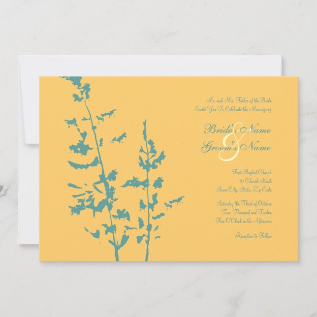 Einladung zur Hochzeit von aquamarinen und gelben  (Vorderseite)