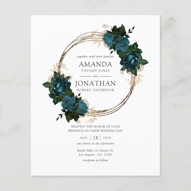 Einladung zur Hochzeit von aquamarinen und Gold-Fl Flyer (Vorne)