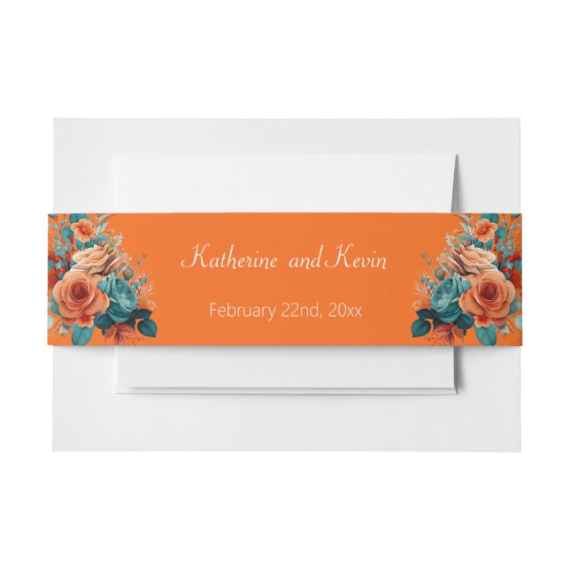 Einladung zur Hochzeit von aquamarinen und orangef Einladungsbanderole (Vorderseite Beispiel)