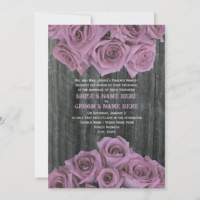 Einladung zur Hochzeit von Barnwood und Rosen (Vorderseite)