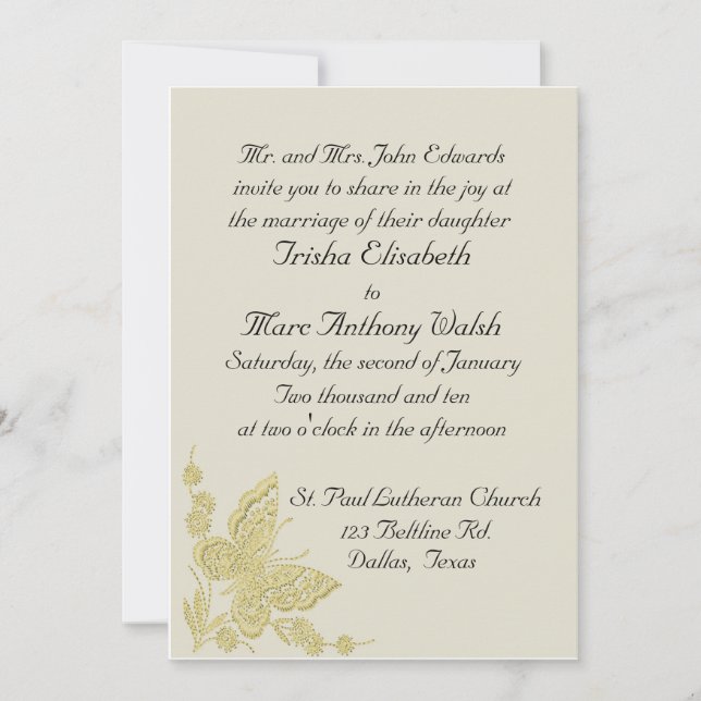 Einladung zur Hochzeit von Beige und Gelb (Vorderseite)