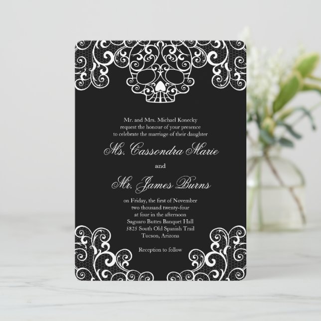 Einladung zur Hochzeit von Black Extravagant Lace  (Stehend Vorderseite)