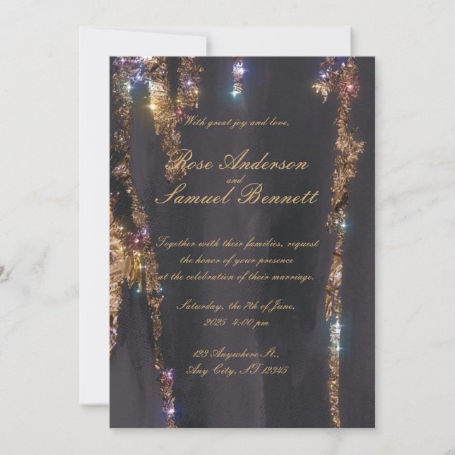 Einladung zur Hochzeit von Black Glitzer (Vorderseite)