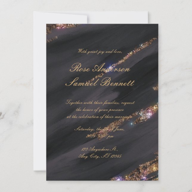 Einladung zur Hochzeit von Black Glitzer (Vorderseite)