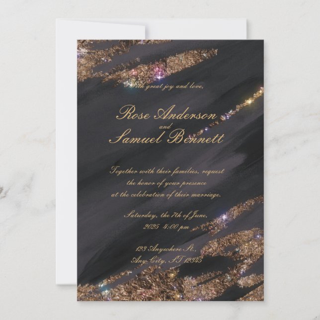 Einladung zur Hochzeit von Black Glitzer (Vorderseite)