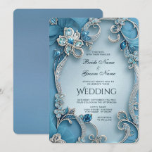 Einladung zur Hochzeit von Blauem Verziertem Blume