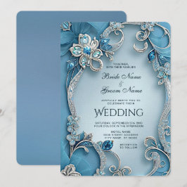 Einladung zur Hochzeit von Blauem Verziertem Blume