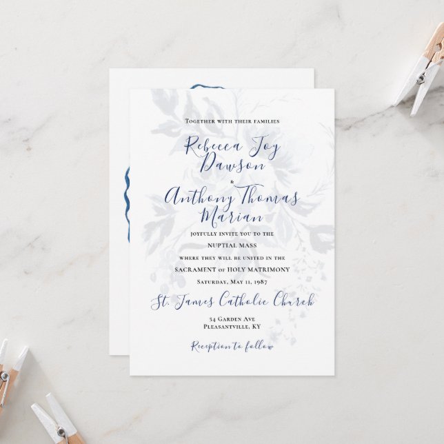 Einladung zur Hochzeit von Blauer Flora (Vorderseite/Rückseite Beispiel)