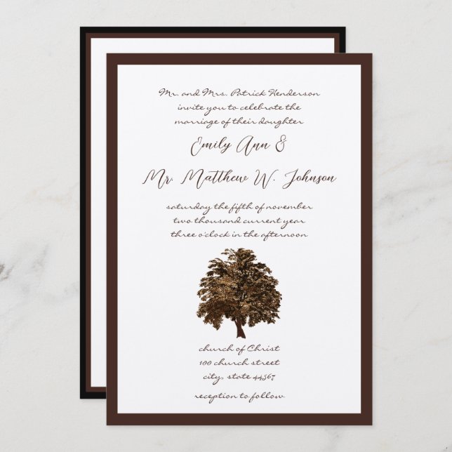 Einladung zur Hochzeit von Brown Oak Tree (Vorne/Hinten)