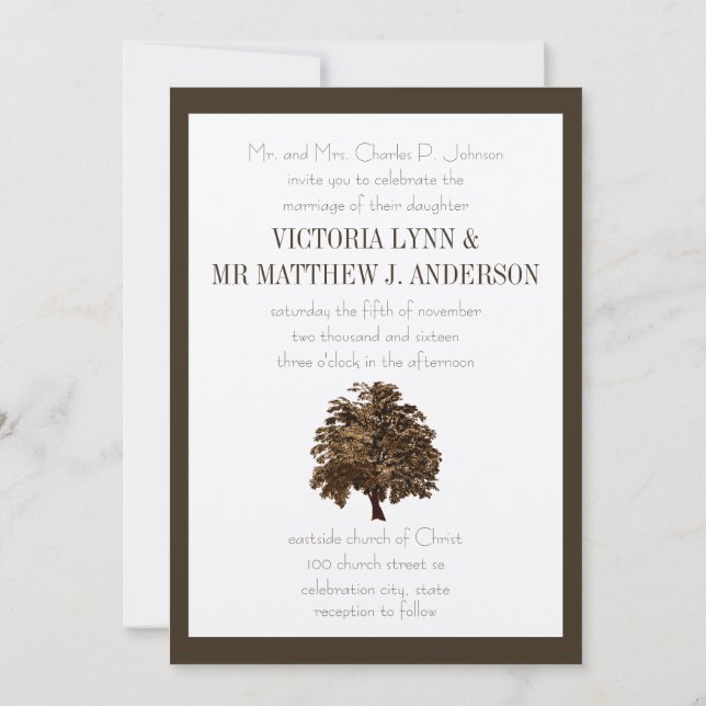 Einladung zur Hochzeit von Brown Oak Tree (Rückseite)