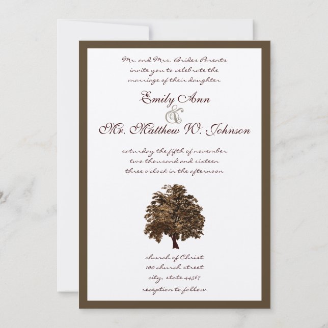 Einladung zur Hochzeit von Brown Oak Tree (Rückseite)