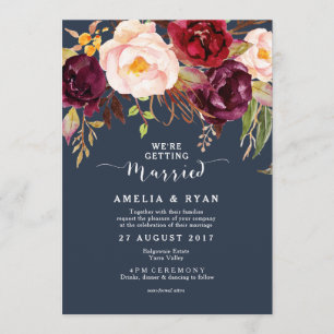Einladung zur Hochzeit von Burgund Marsala Navy