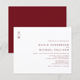 Einladung zur Hochzeit von Burgund Minimalistisch 