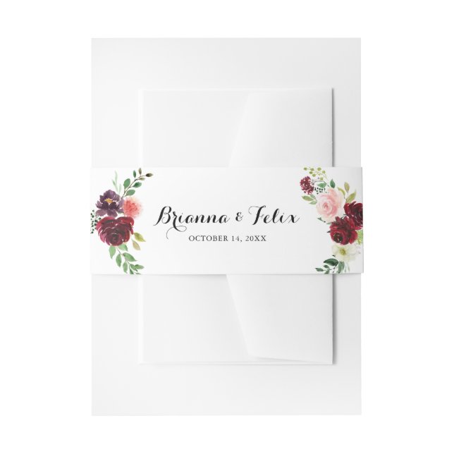 Einladung zur Hochzeit von Burgundy Spring Calligr Einladungsbanderole (Vorderseite Beispiel)