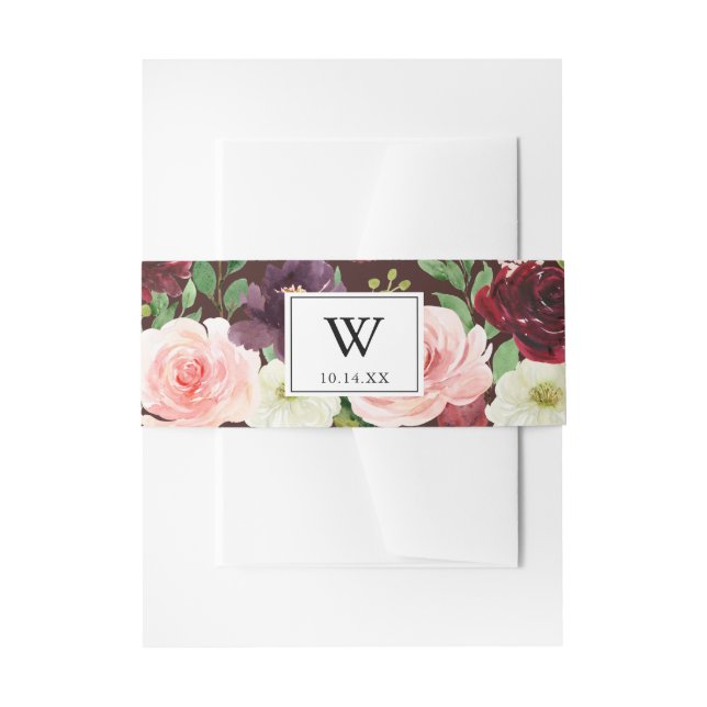 Einladung zur Hochzeit von Burgundy Spring Monogra Einladungsbanderole (Vorderseite Beispiel)
