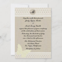 Einladung zur Hochzeit von Burlap- und Lace Monogr