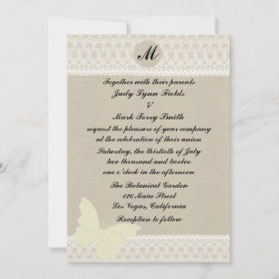 Einladung zur Hochzeit von Burlap- und Lace Monogr