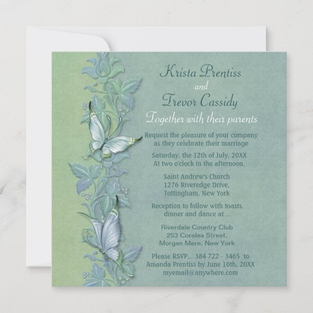 Einladung zur Hochzeit von Butterfly Flight Floral (Vorderseite)
