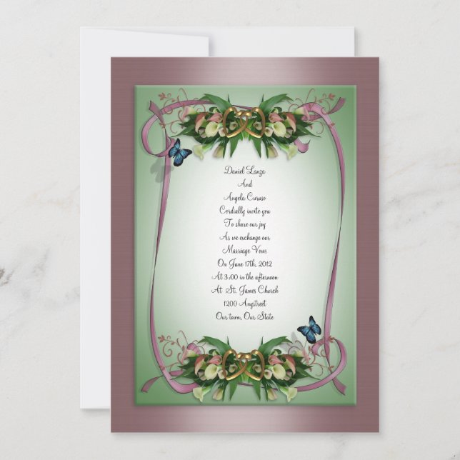 Einladung zur Hochzeit von Calla Lilien und Schmet (Vorderseite)