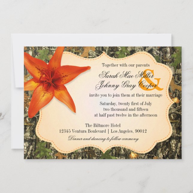Einladung zur Hochzeit von Camouflage und Orange L (Vorderseite)