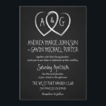 Einladung zur Hochzeit von Chalkboard Hearts Monog<br><div class="desc">Niedliche und skurrile, miteinander verbundene offene Herzen mit Monogramm-Initialen schaffen eine lustige Art, der Welt zu erzählen, die du mit deinen Liebsten heiratest. Hochzeitseinladungen im Schwarz-Weiß-Chalkboard-Stil mit Retro-Kreide-Brief-Typografie in Handschrift. Ideal für moderne Hochzeiten mit einer süßen rustikalen Touch der Romantik für Braut und Bräutigam. Einfach zu bedienende Vorlage kann für...</div>