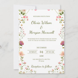 Einladung zur Hochzeit von Creme und Green Floral