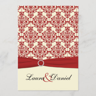 Einladung zur Hochzeit von Creme und Red Damask