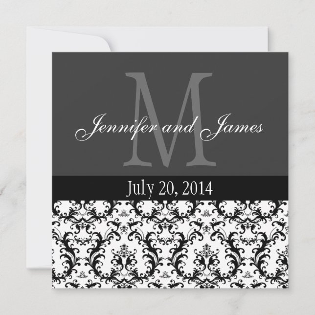 Einladung zur Hochzeit von Damask Black and White  (Vorderseite)