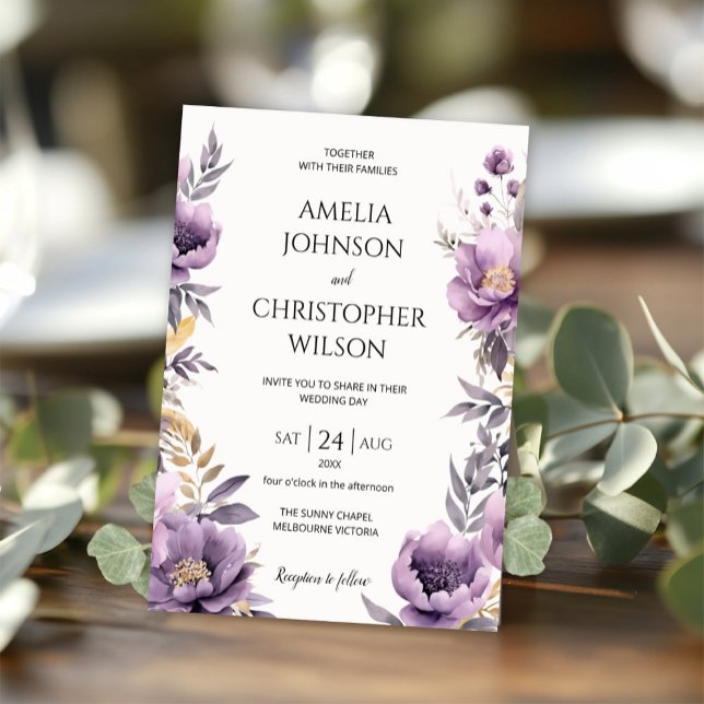 Einladung zur Hochzeit von eleganten lila BlumenEi (Elegant Lilac invitation)