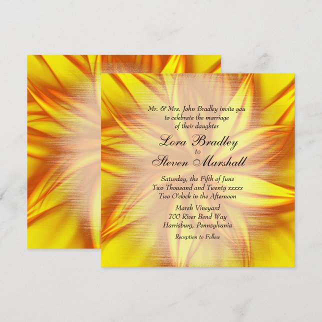 Einladung zur Hochzeit von Feuerblumen (Vorne/Hinten)