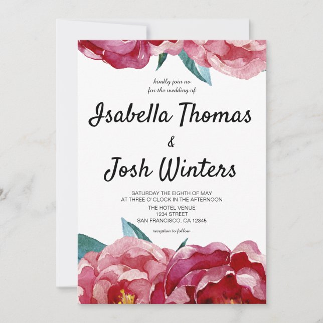 Einladung zur Hochzeit von Floral Burgundy Peony (Vorderseite)