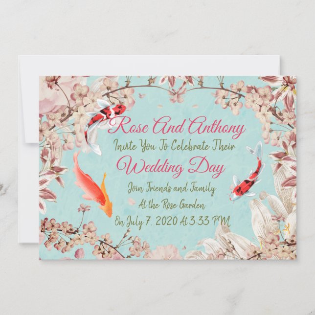 Einladung zur Hochzeit von Floral/Koi (Vorderseite)