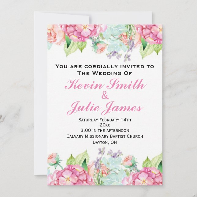Einladung zur Hochzeit von Floral Watercolor (Vorderseite)
