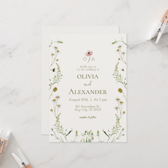 Einladung zur Hochzeit von Floral Watercolor (Vorderseite/Rückseite Beispiel)