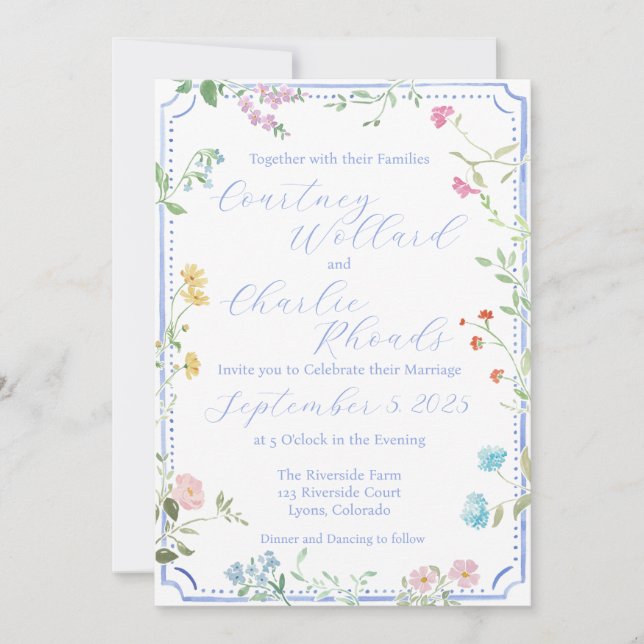 Einladung zur Hochzeit von Floral Watercolor (Vorderseite)