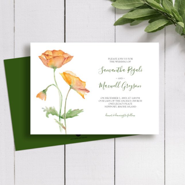 Einladung zur Hochzeit von Floral Watercolor (Zazzle wedding invitations floral watercolor art in shades of orange by Victoria Grigaliunas)