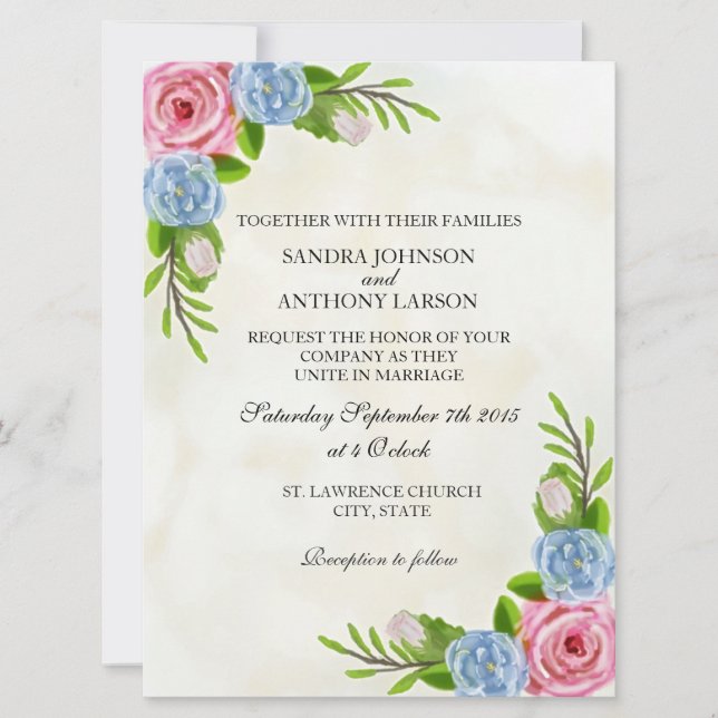 Einladung zur Hochzeit von Floral Watercolor (Vorderseite)