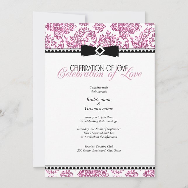 Einladung zur Hochzeit von Fuchsia Floral (Vorderseite)