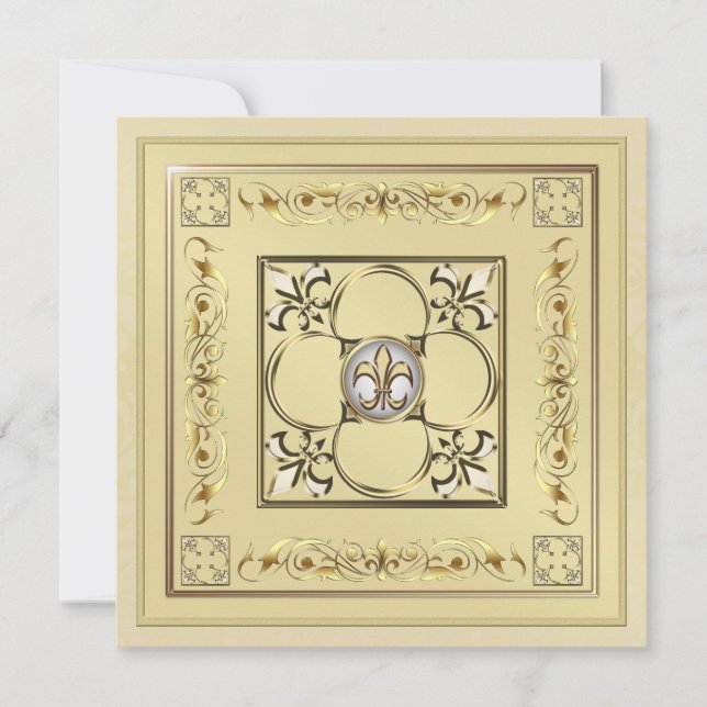 Einladung zur Hochzeit von Gilded Gold Lilie (Vorderseite)