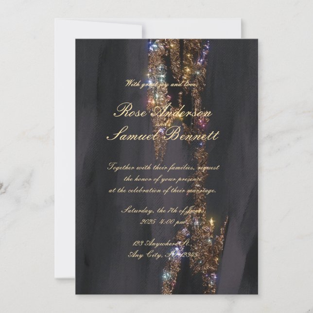 Einladung zur Hochzeit von Gold Foil Black Monogra (Vorderseite)