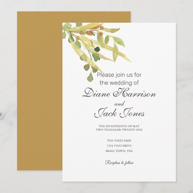 Einladung zur Hochzeit von Gold Foliage (Vorne/Hinten)