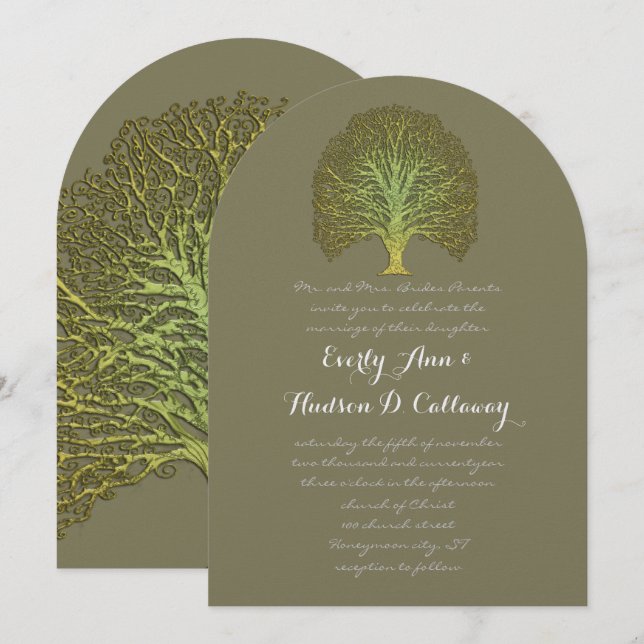 Einladung zur Hochzeit von Gold Green Forest (Vorne/Hinten)