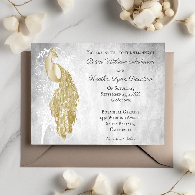 Einladung zur Hochzeit von Gold Peacock (Gold Peacock Wedding Invitation)