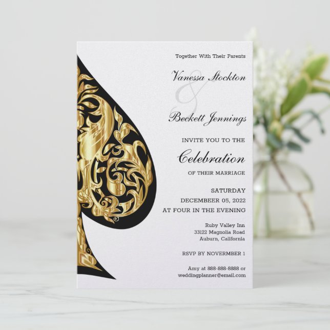 Einladung zur Hochzeit von Gold und Black Spade (Stehend Vorderseite)