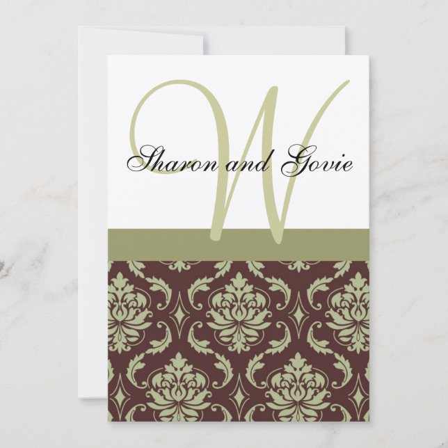 Einladung zur Hochzeit von Gold und Braunen Damask (Vorderseite)