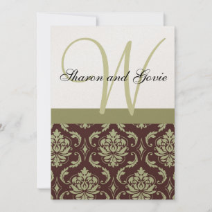 Einladung zur Hochzeit von Gold und Braunen Damask