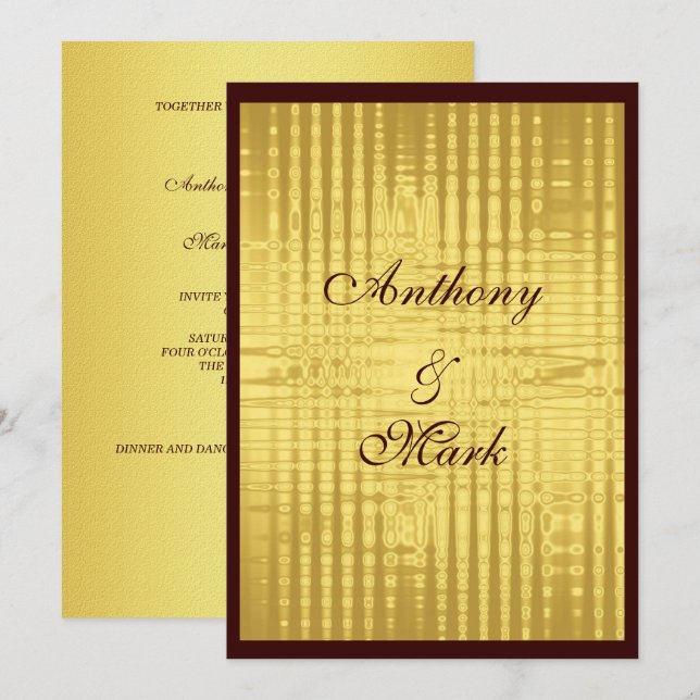 Einladung zur Hochzeit von Gold und Brown (Vorne/Hinten)