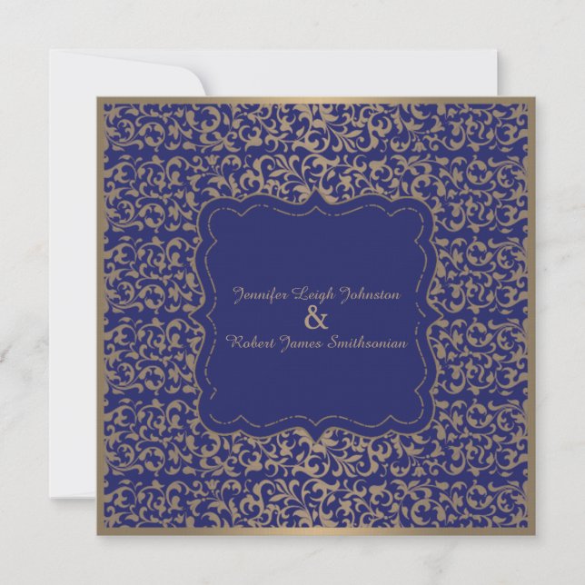 Einladung zur Hochzeit von Gold und Navy Blue Fili (Vorderseite)
