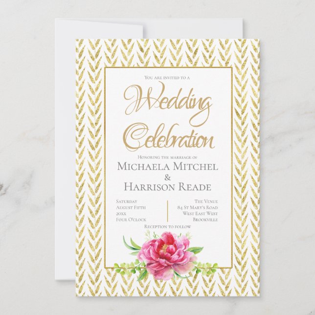 Einladung zur Hochzeit von Gold und Rosa (Vorderseite)