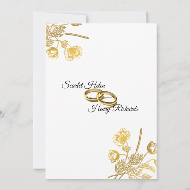 Einladung zur Hochzeit von Gold und Weiß (Rückseite)